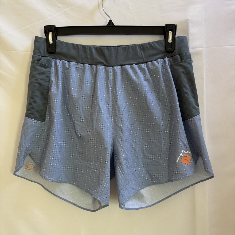 Rabbit Athletic Shorts Women L Blue Side Pockets Elastic Waistband Running Gym